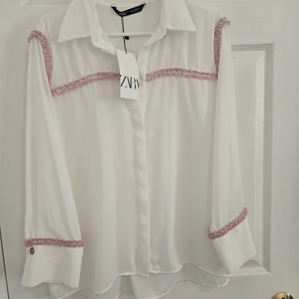 Zara White Blouse with Pink Accents